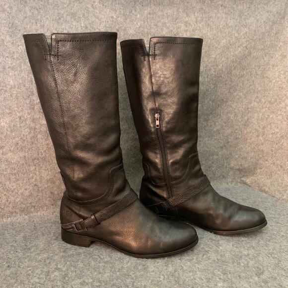 UGG Australia 3184 Women's Black Leather Knee High Side Partial Zip Boots - Picture 8 of 16